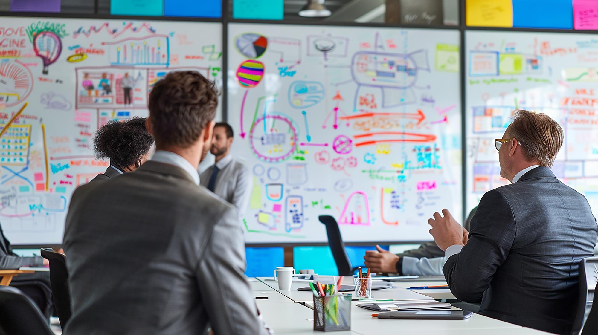 Business process optimization review with industry specialists in modern office setting